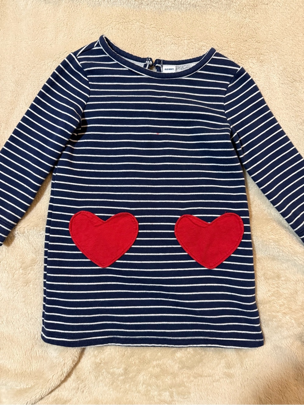 Old Navy Toddler Girl Navy Striped Heart Pocket Dress 2T Valentine’s Day